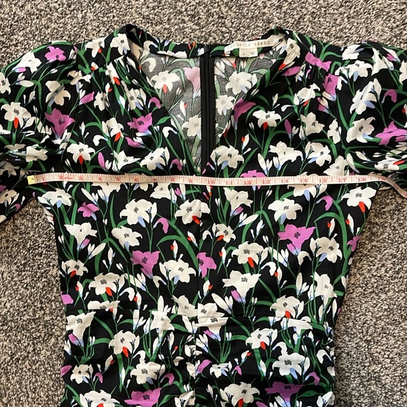 Veronica Beard Janis Ruched Floral Mini Dress Poplin Bubble Sleeves Designer 6 - Picture 3 of 14